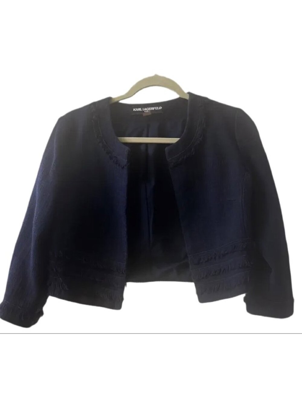 Karl Lagerfeld Paris Navy Fringe Tweed Jacket S